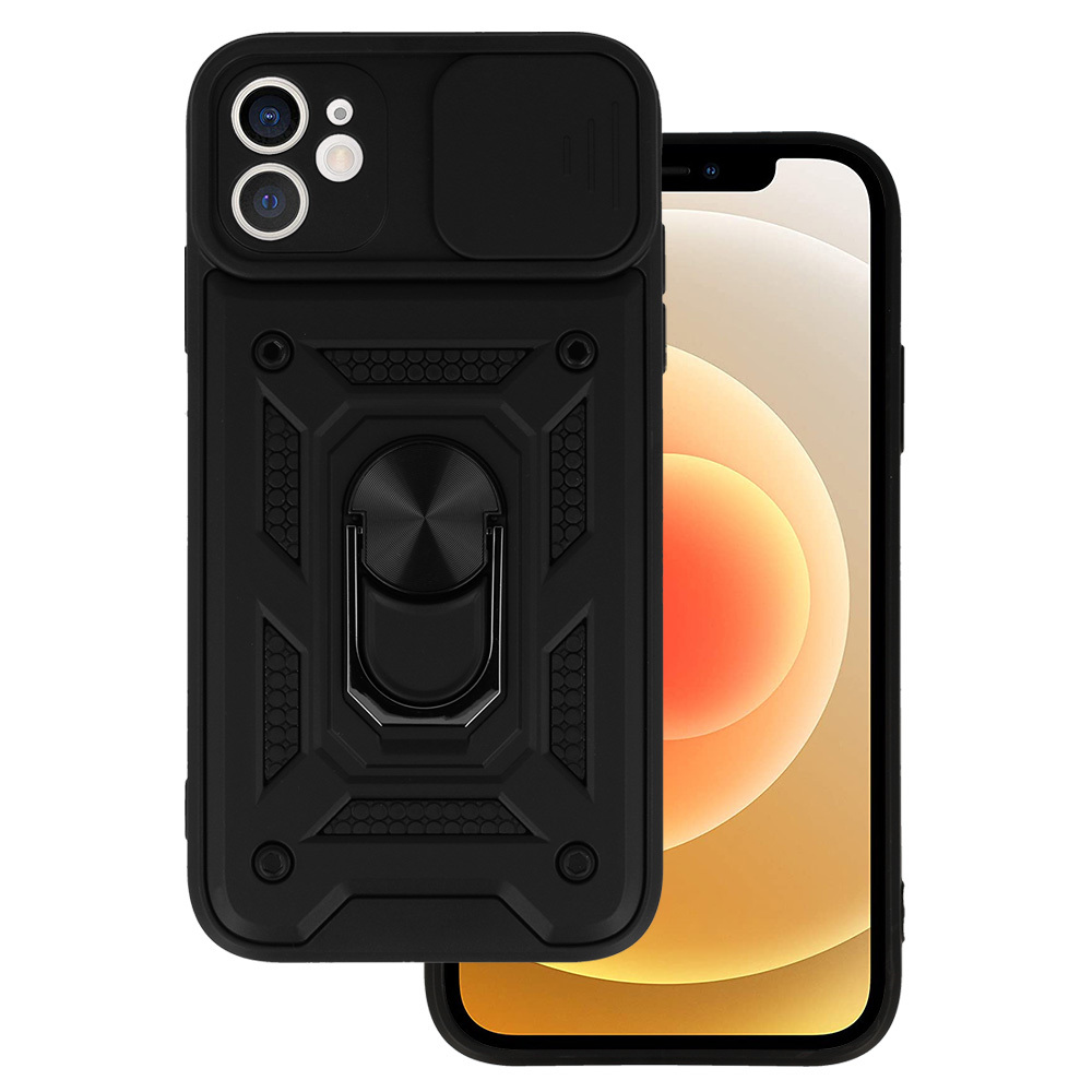 iPhone 11 Armor tok csúsztatható kamera lencse védővel fekete