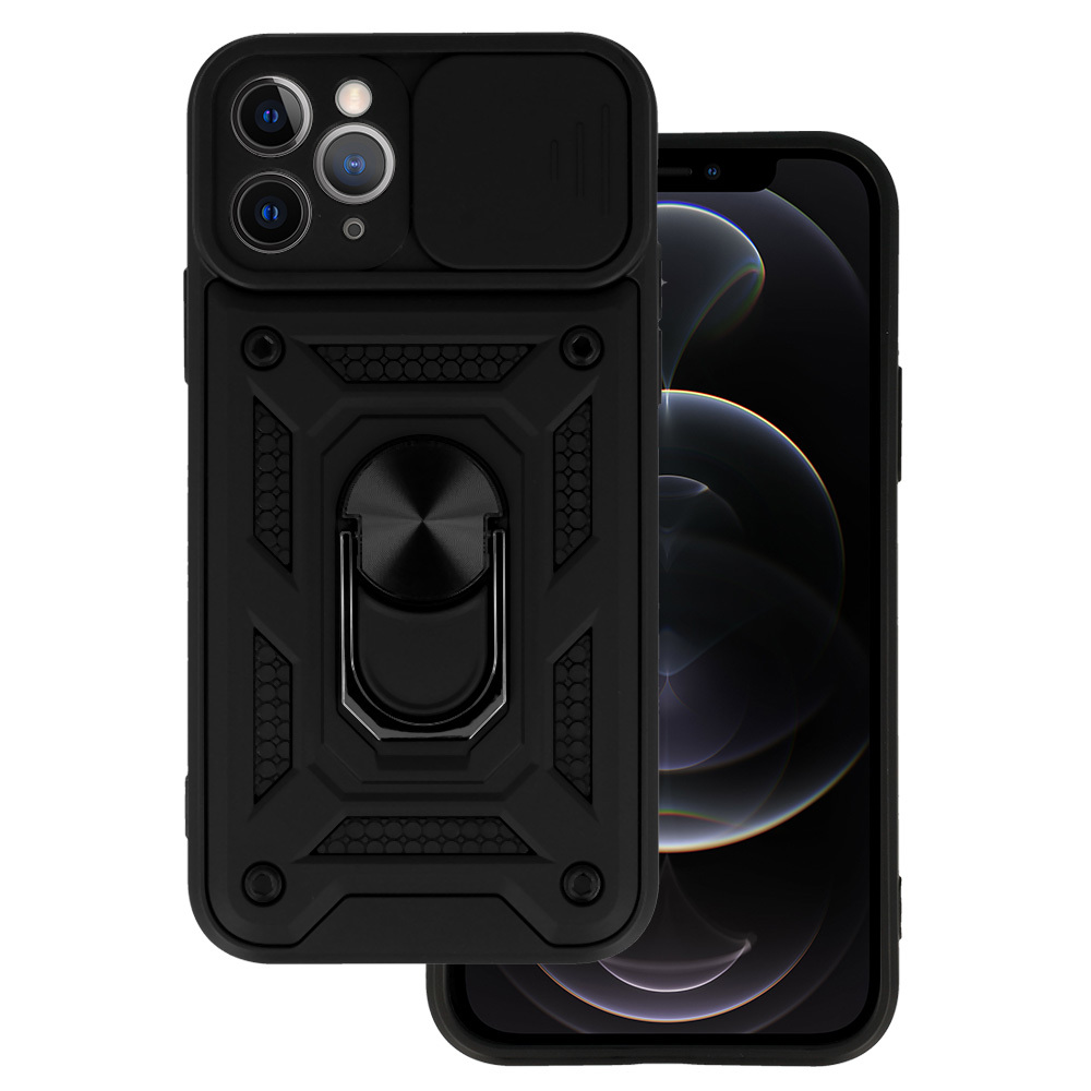 iPhone 12 Pro Max Armor tok csúsztatható kamera lencse védővel fekete