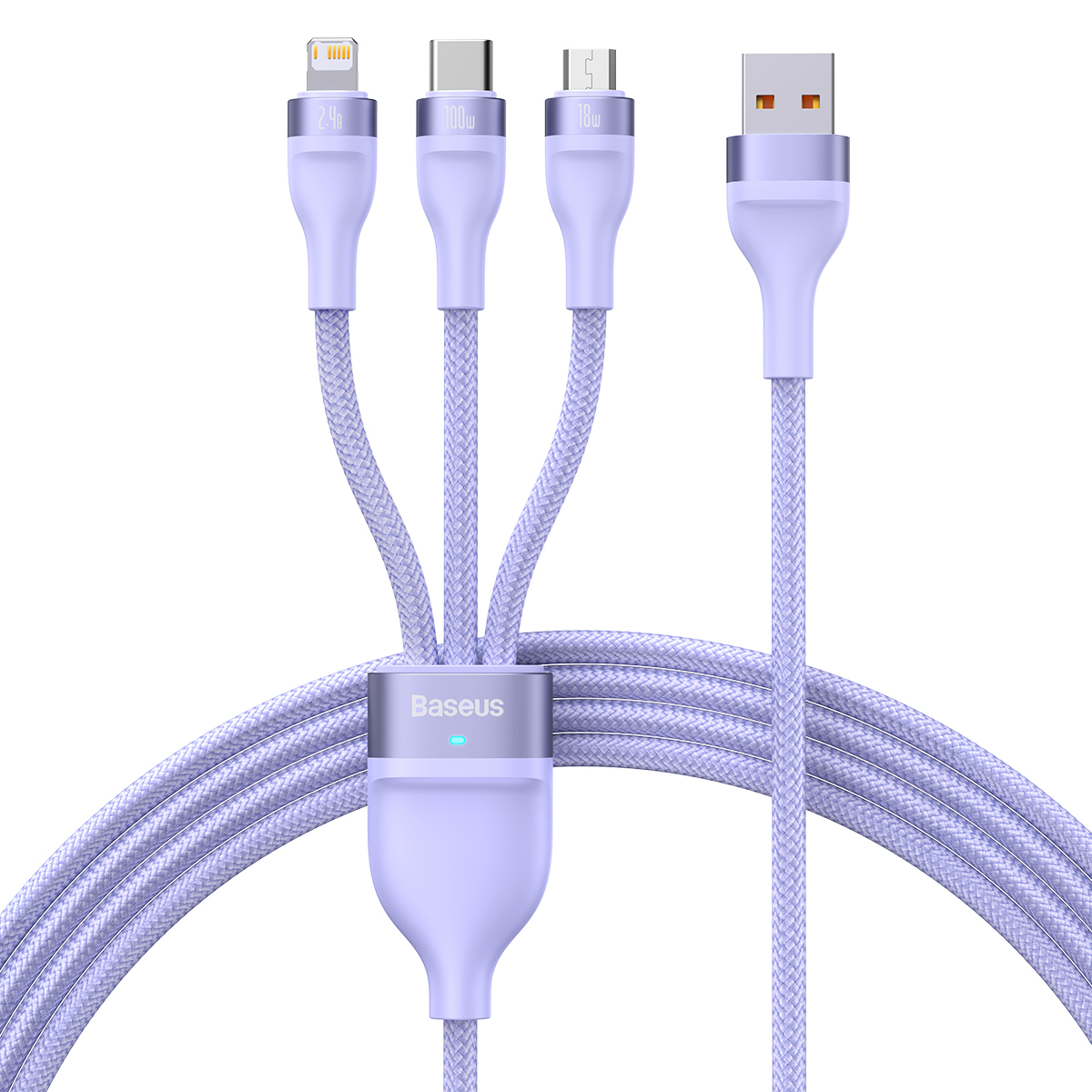 Baseus 3 az 1-ben USB - USB Type C, Lightning, Micro USB kábel 100W 6A 1.2m (CASS030005) lila