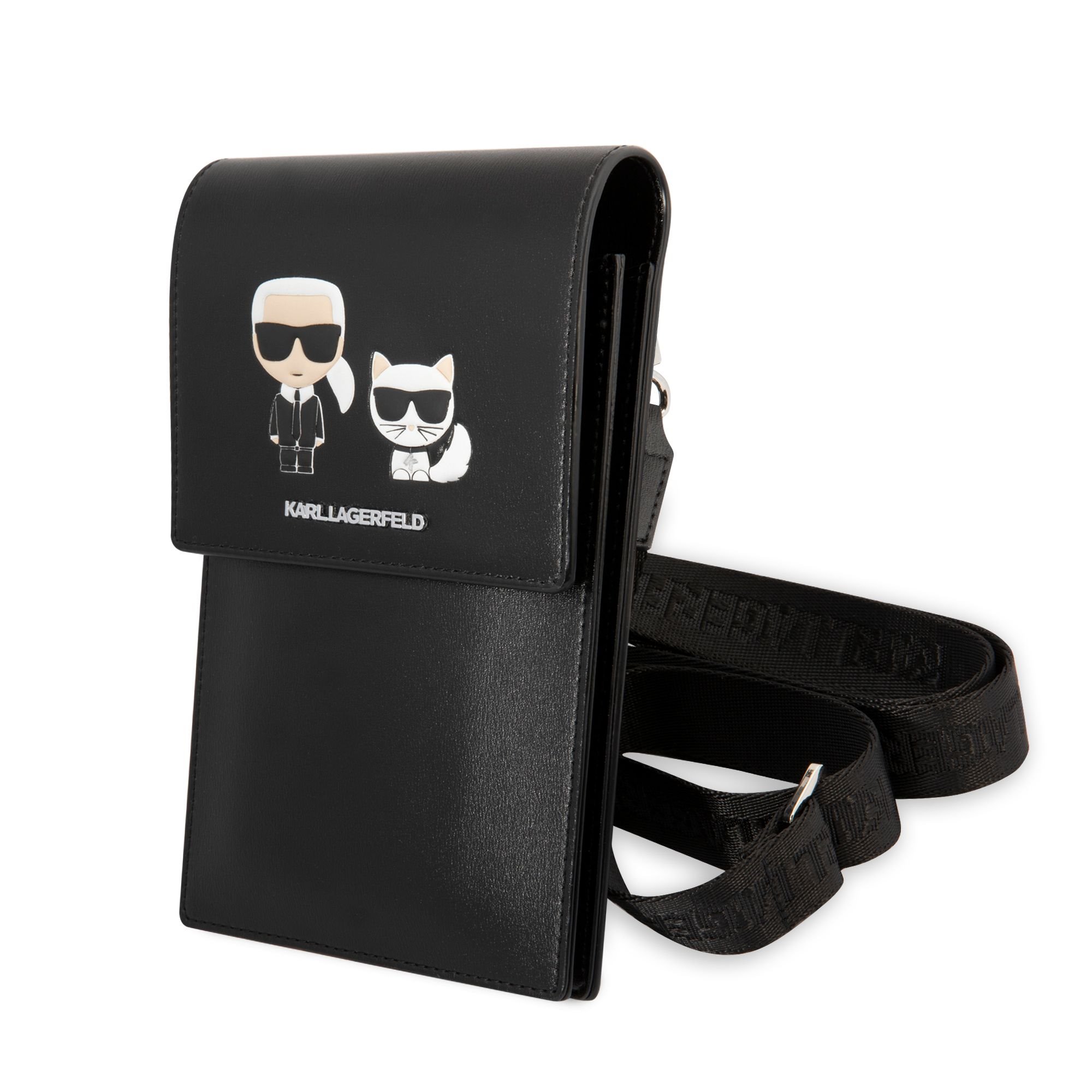 Karl Lagerfeld Saffiano Karl és Choupette Univerzális telefon tartó válltáska fekete (KLWBSAKCHSK)