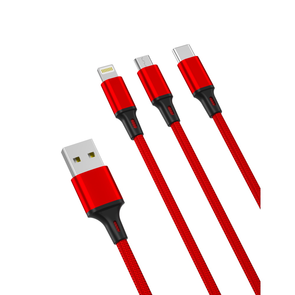 XO NB173 3 az 1-ben kábel USB - Lightning + USB-C + microUSB 1,2 m 2,4 A piros