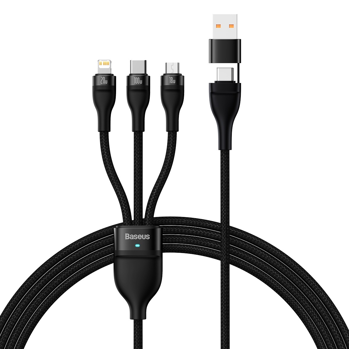 Baseus Flash Series II 3 az 1-ben kábel USB, Type C - Type C, Lightning, microUSB 100W 1.2 m fekete