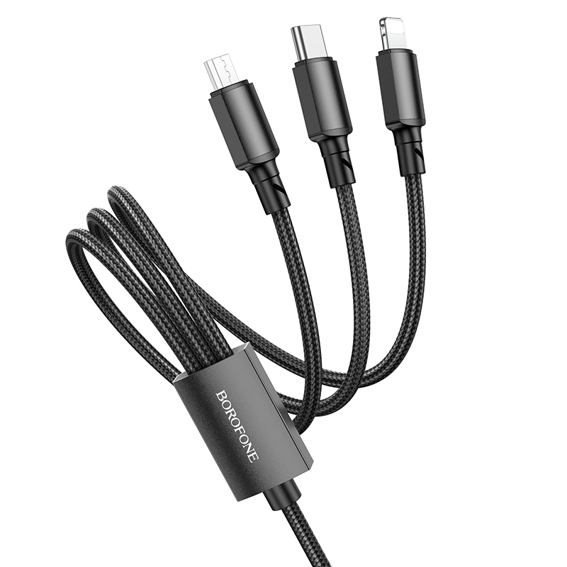 Borofone BX72 3 az 1-ben USB - Type C, micro USB, Lightning kábel 2A 1 m fekete