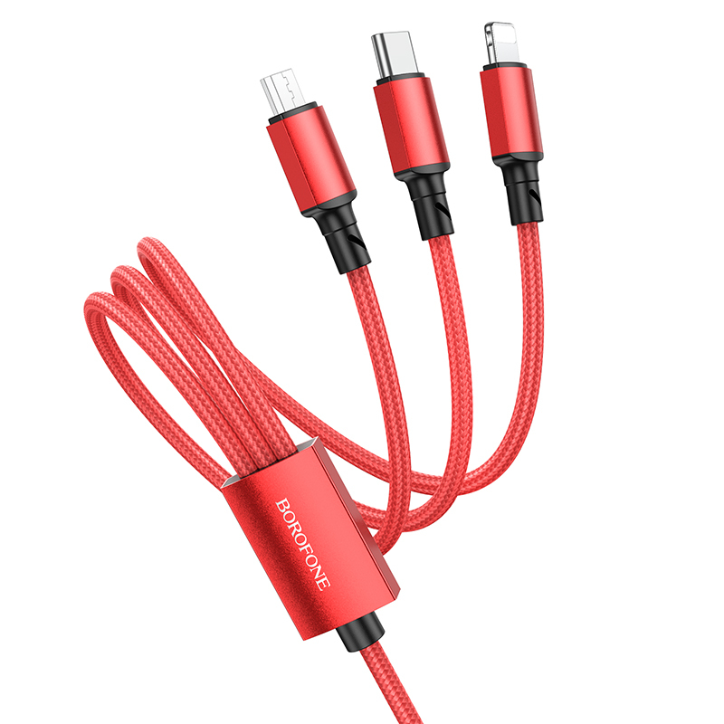 Borofone BX72 3 az 1-ben USB - Type C, micro USB, Lightning kábel 2A 1 m piros