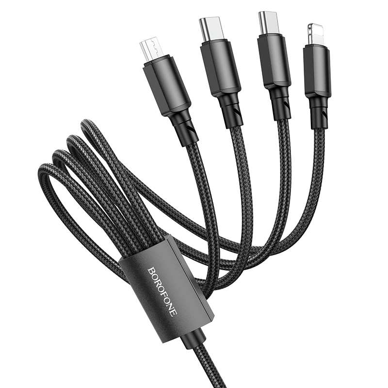 Borofone BX72 4 az 1-ben USB - 2xType C, micro USB, Lightning kábel 2A 1 m fekete