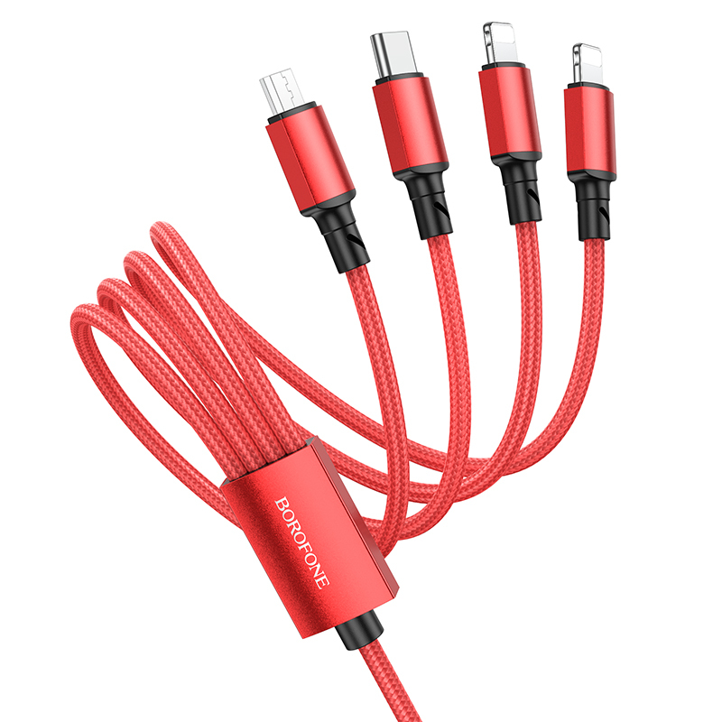 Borofone BX72 4 az 1-ben USB - Type C, micro USB, 2xLightning kábel 2A 1 m piros