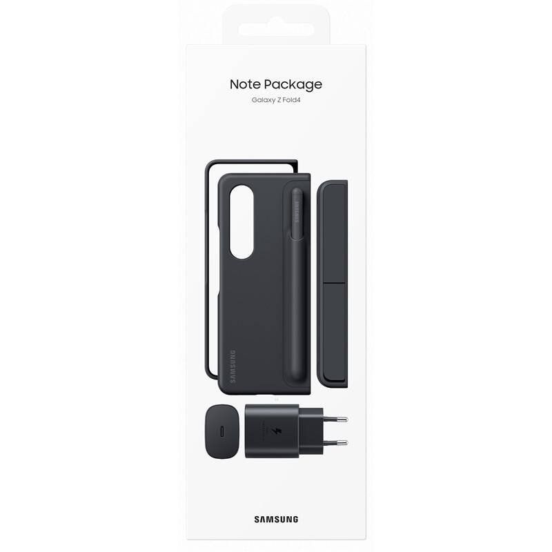 Samsung Galaxy Z Fold 4 EF-OF93KKBE gyári bőr fliptok + Pen + 25W hálózati töltő adapter fekete