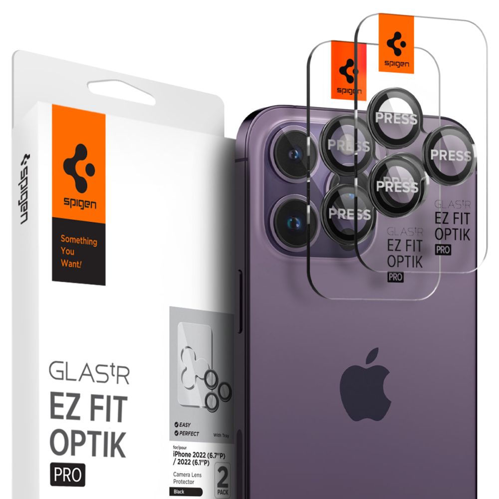 iPhone 14 Pro/14 Pro Max / 15 Pro / 15 Pro Max Spigen Optik.TR 2x kameralencsevédő 9H üveg fekete keretes (AGL05205)