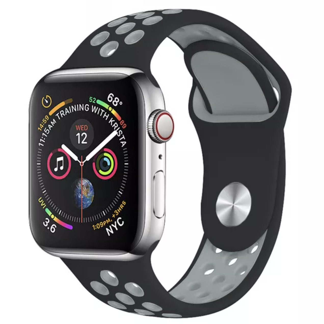 Apple Watch 4/5/6/7/8/SE (38/40/41mm) szilikon sportszíj fekete-szürke Alphajack