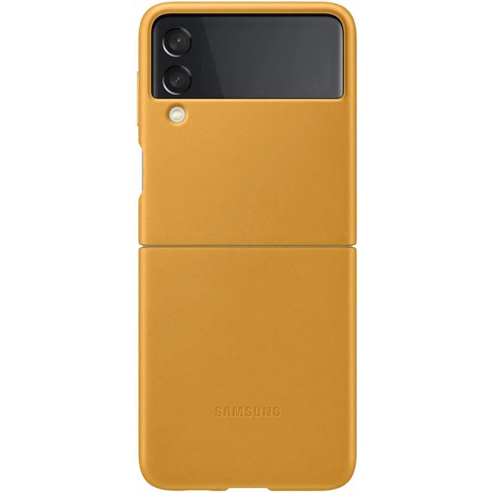 Samsung Galaxy Z Flip 3 5G Leather Cover, Gyári Bőr Tok, mustársárga