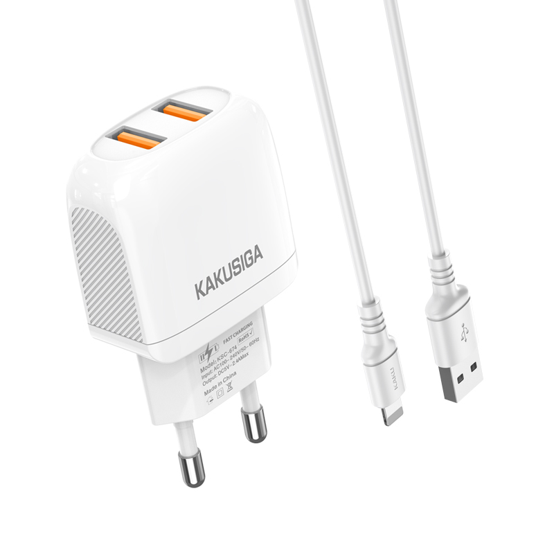 Kaku Xuansu hálózati töltő adapter 2xUSB 2.4A + USB-Lightning kábel fehér