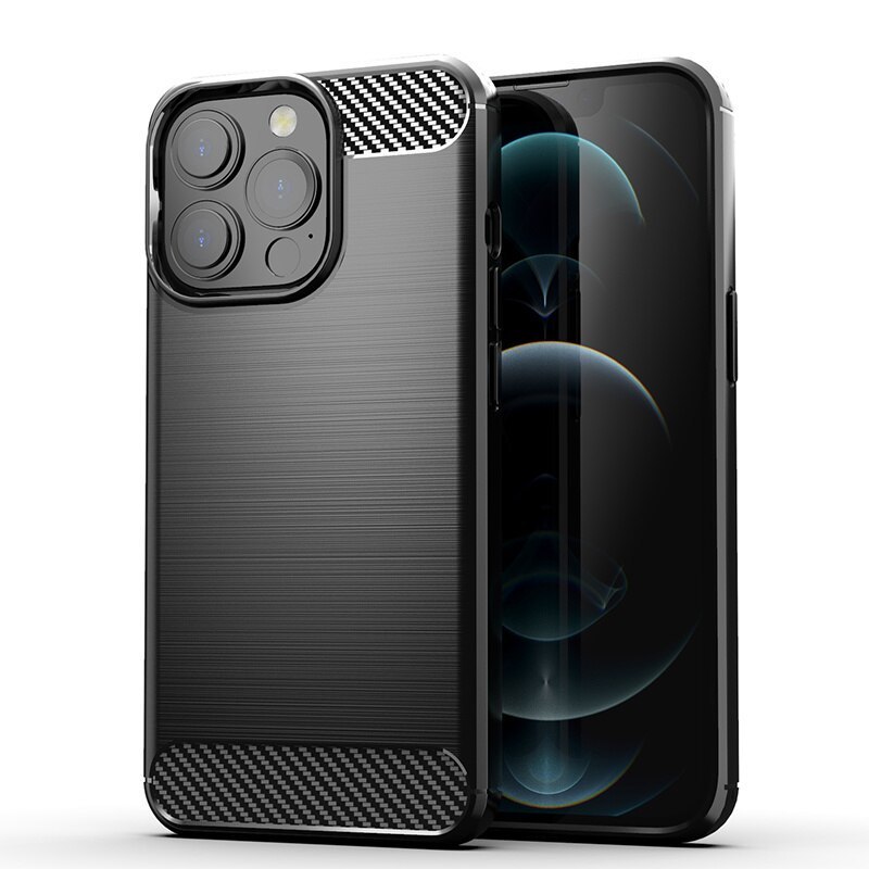 iPhone 14 Pro Carbon szénszál mintájú TPU tok fekete