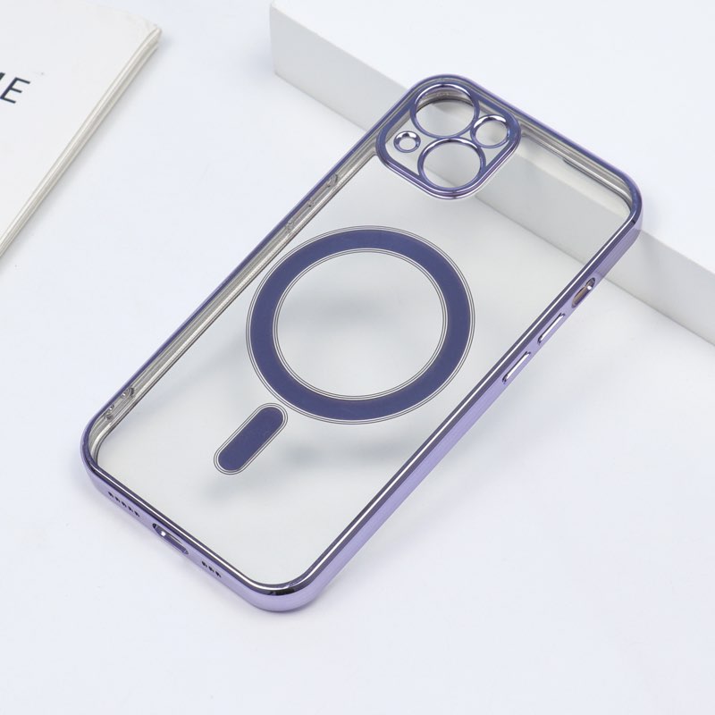iPhone 14 Pro MagSafe-kompatibilis átlátszó TPU tok lila kerettel Alphajack