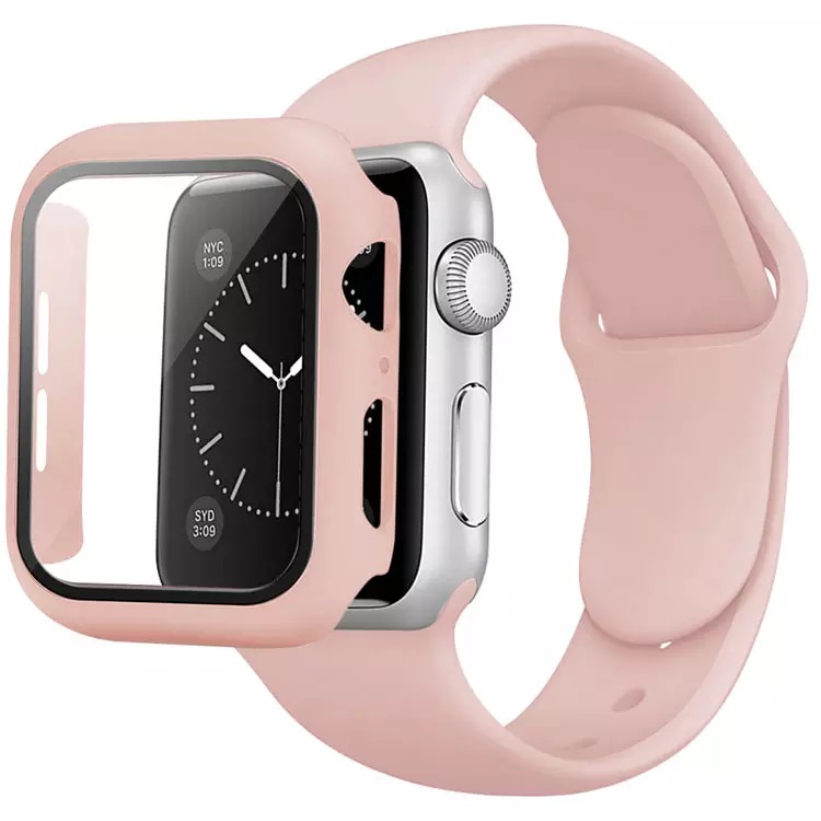 Apple Watch 38mm szilikon óraszíj és tok rózsaszín homok