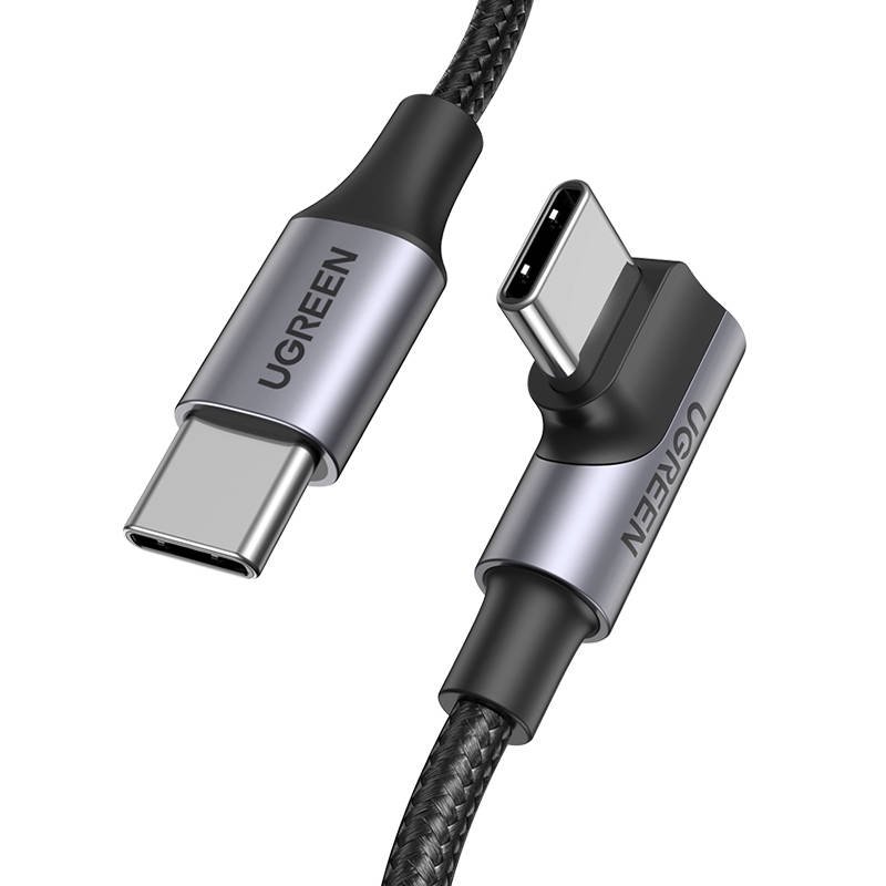 Ugreen US334 USB-C - USB-C kábel, 90 fokban döntött 5A, PD 100W, 2m (fekete)