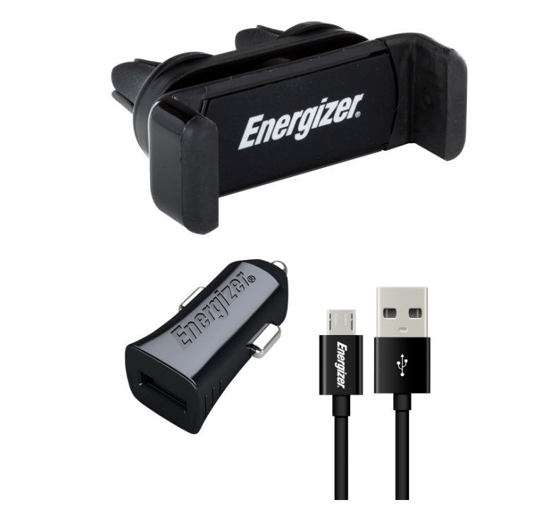 Energizer autós szett Essentials telefontartó, autós töltő + microUSB kábel fekete