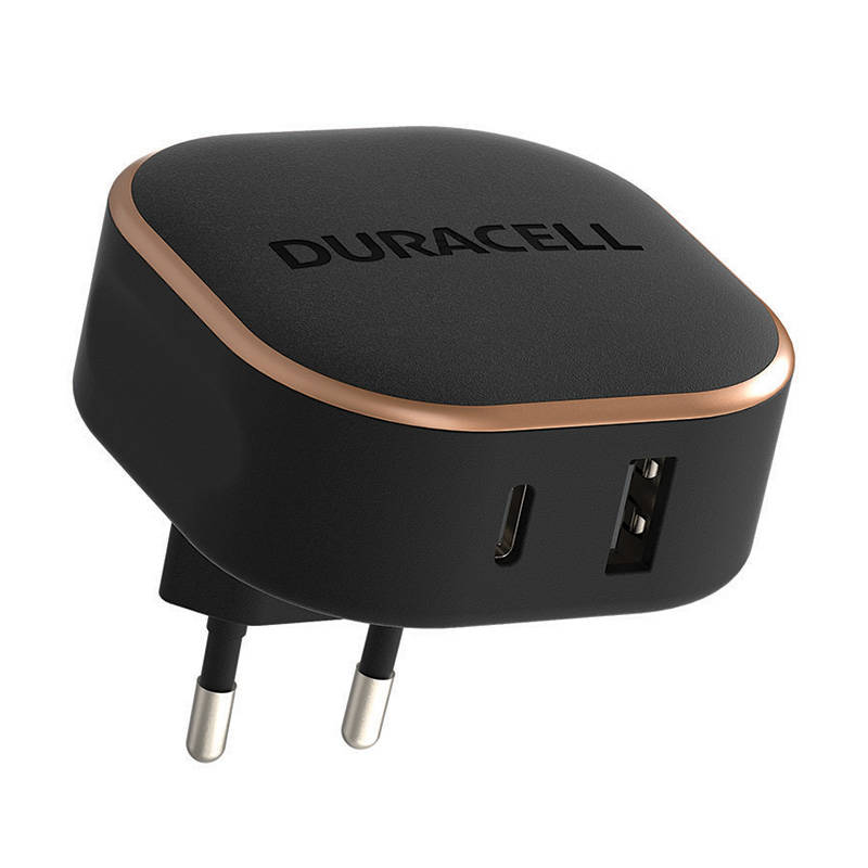 Duracell hálózati töltő adapter USB-A + USB-C 30W PD (fekete)