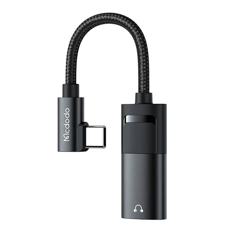 Mcdodo CA-1880 USB-C - AUX mini jack 3.5mm + USB-C (60W PD) átalakító adapter (fekete)