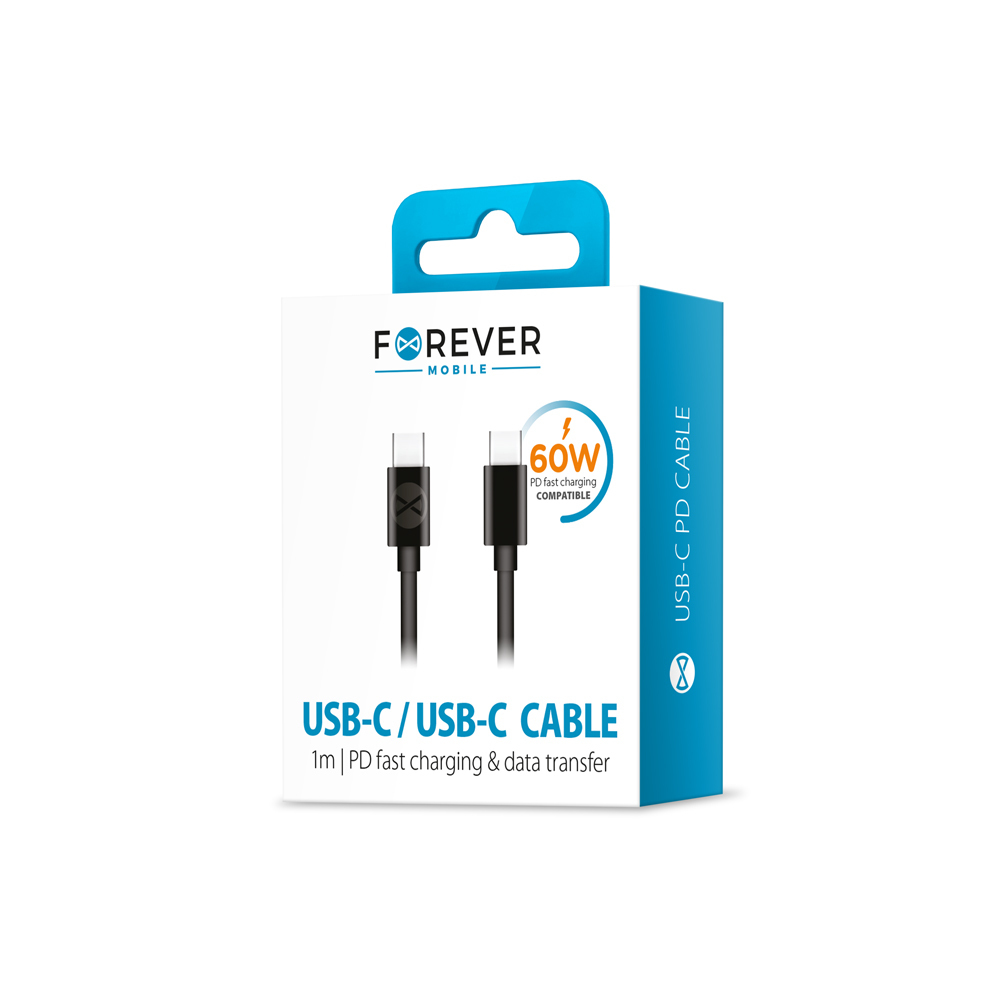 Forever USB-C - USB-C kábel 1,0 m 60W fekete