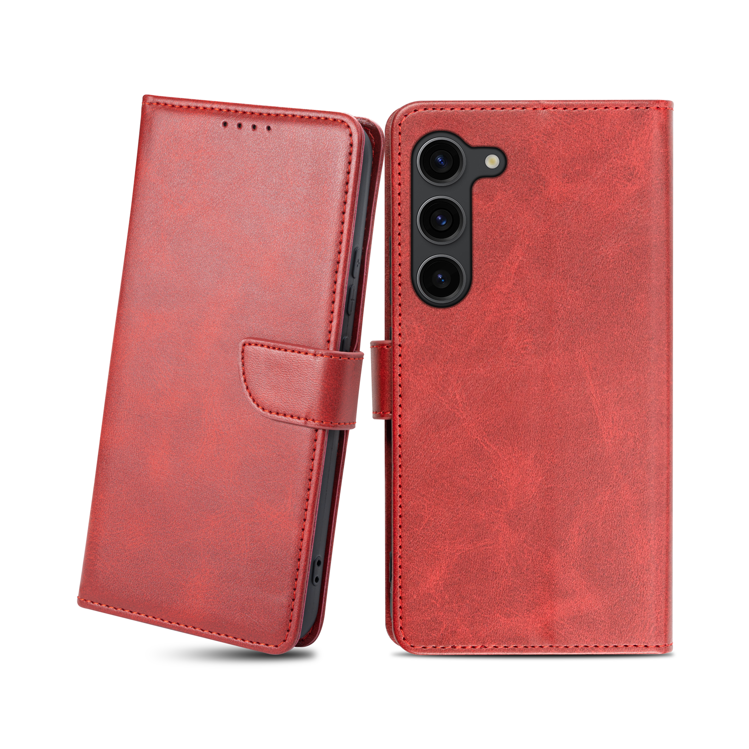 Samsung Galaxy S23 Plus mágneses PU bőr fliptok kártyatartóval piros Alphajack