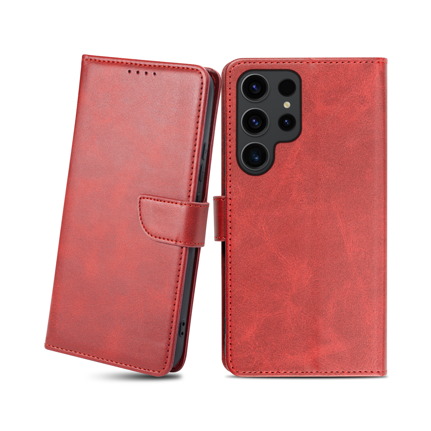 Samsung Galaxy S23 Ultra mágneses PU bőr fliptok kártyatartóval piros Alphajack
