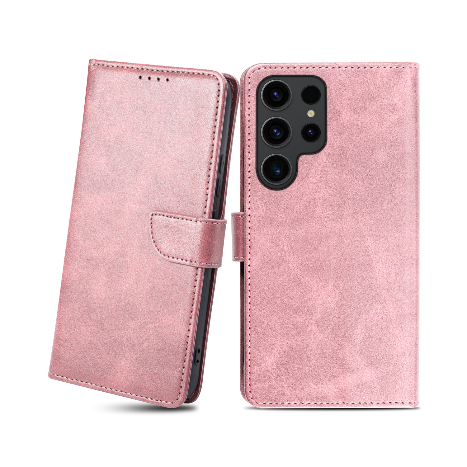 Samsung Galaxy S23 Ultra mágneses PU bőr fliptok kártyatartóval rózsaszín Alphajack