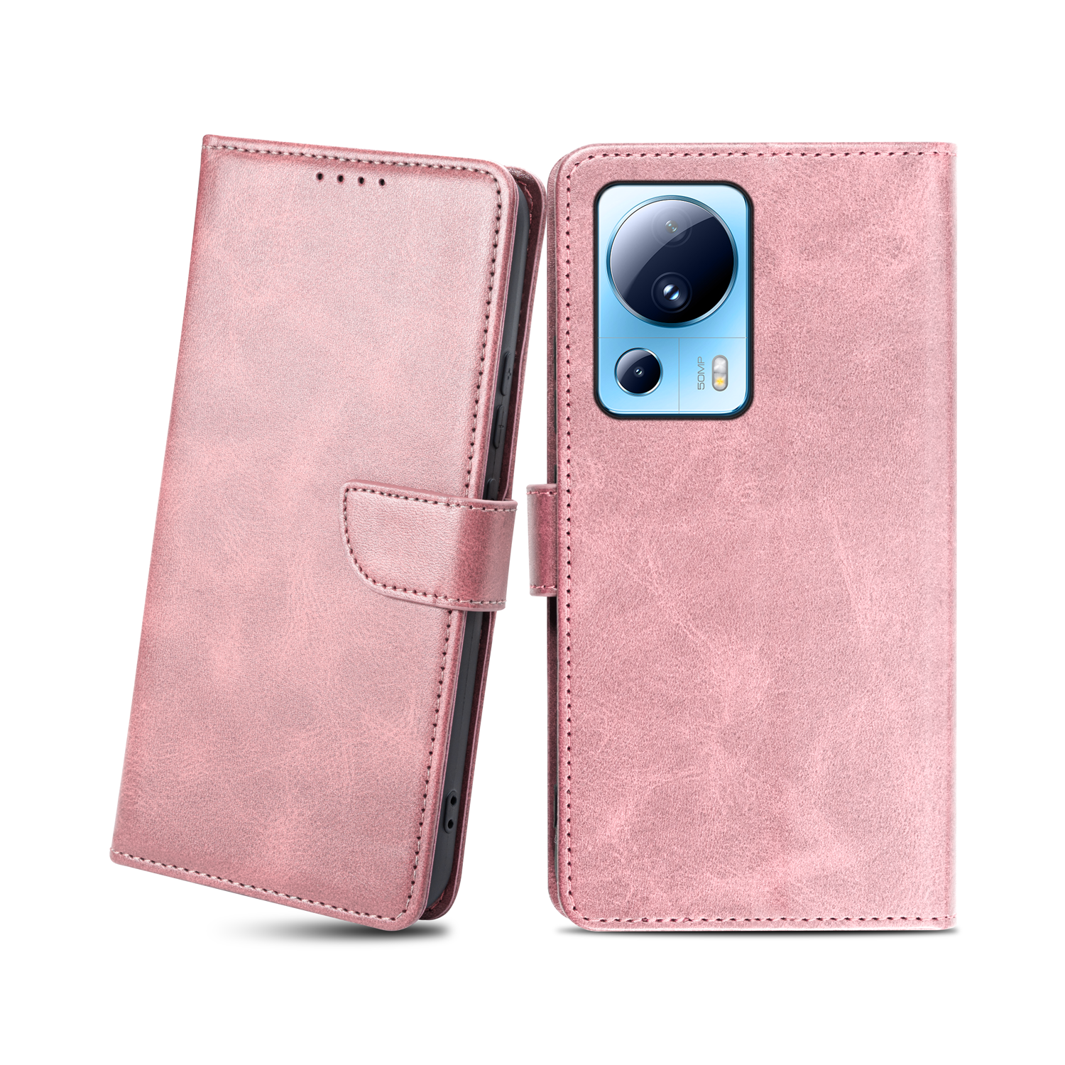 Xiaomi 13 Lite mágneses PU bőr fliptok kártyatartóval rózsaszín Alphajack