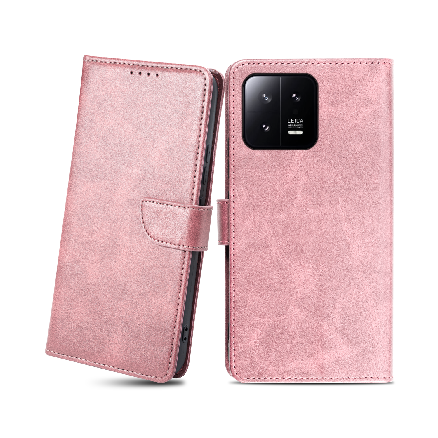 Xiaomi 13 mágneses PU bőr fliptok kártyatartóval rózsaszín Alphajack
