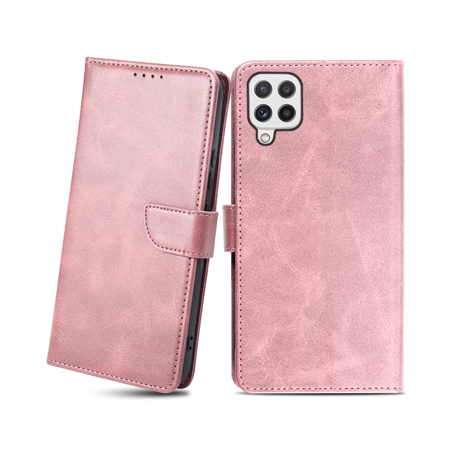 Samsung Galaxy A22 4G mágneses PU bőr fliptok kártyatartóval rózsaszín Alphajack
