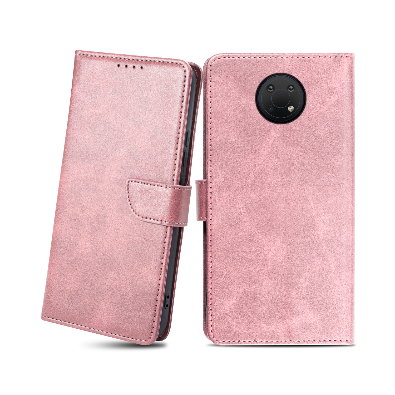 Nokia G10/G20 mágneses PU bőr fliptok kártyatartóval rózsaszín Alphajack