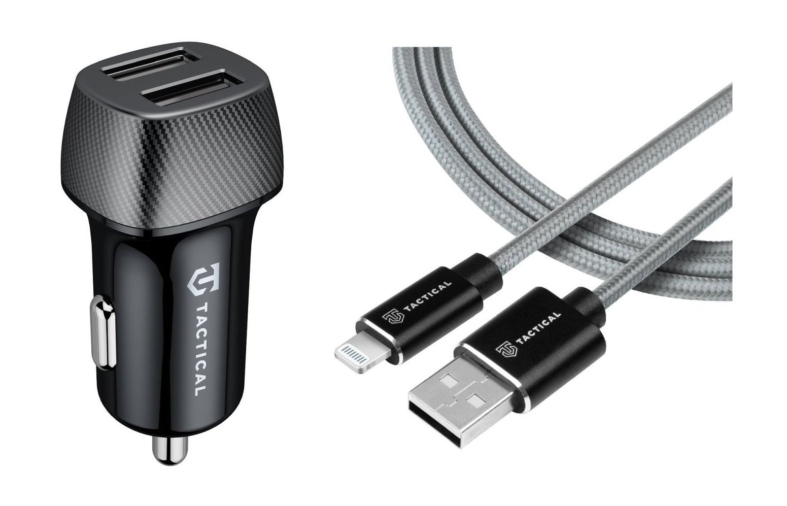 Tactical Field Plug Dual 12W + Tactical Fast Rope Aramid kábel USB-A/Lightning MFi 0,3m szürke