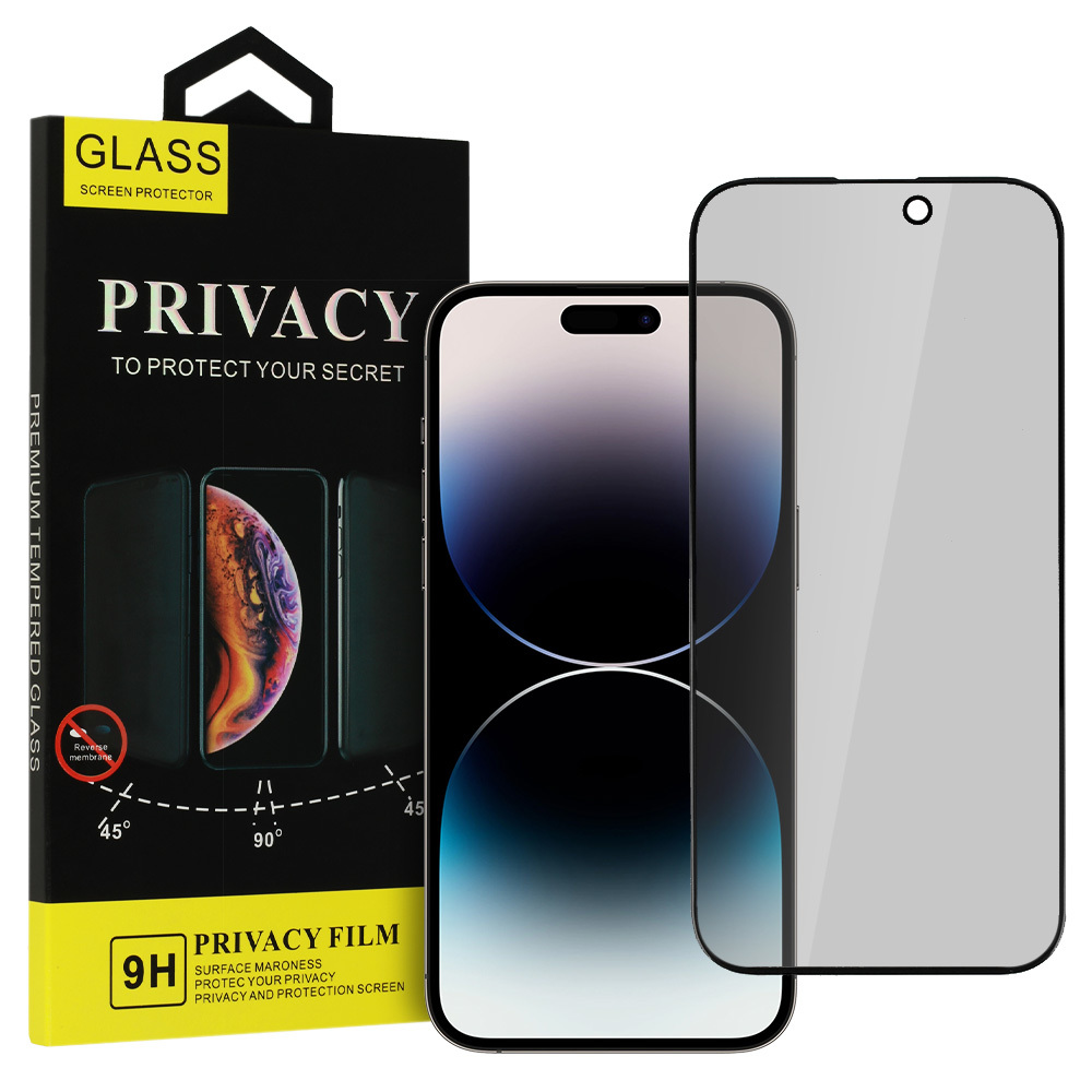 iPhone 14 Pro Max/15 Plus Privacy kijelzővédő üvegfólia fekete