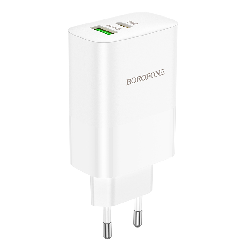 Borofone BN10 SunLight fali töltő adapter USB + Type C QC 3.0 PD 65W fehér