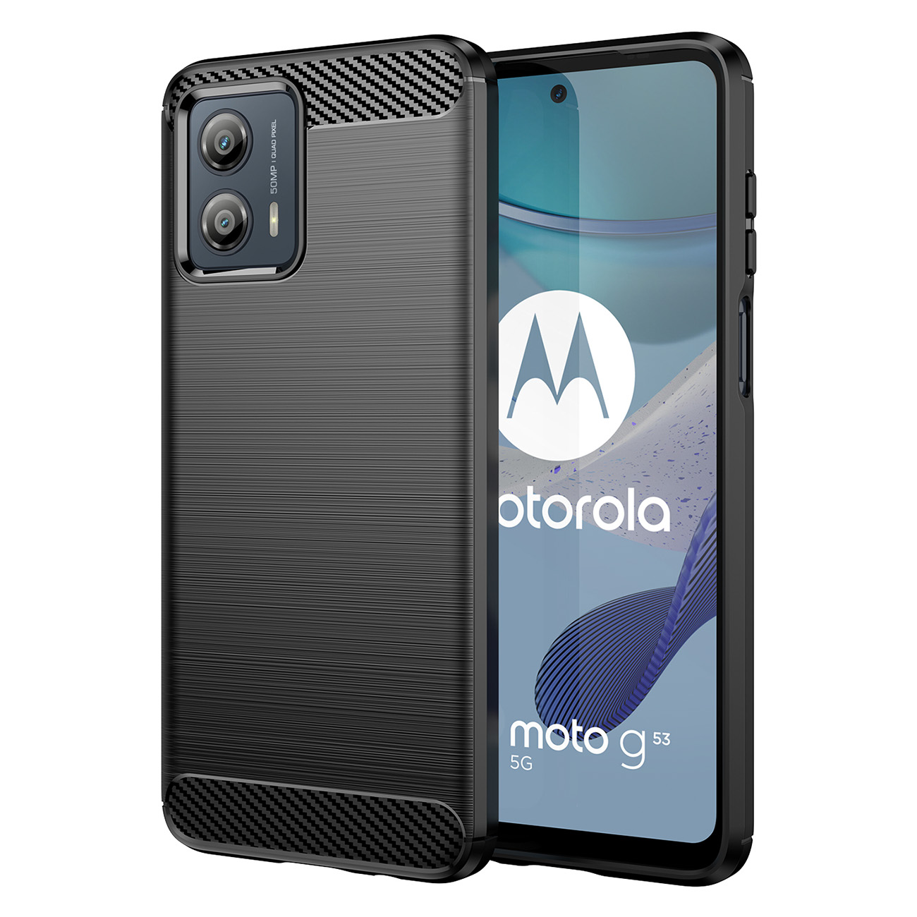 Motorola Moto G53 Carbon szénszál mintájú TPU tok fekete