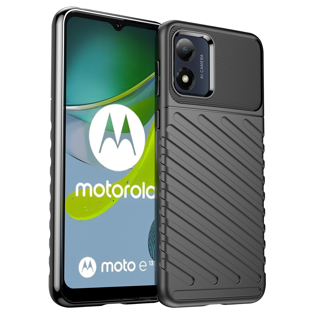 Motorola Moto E13 Thunder fokozott védelmet biztosító flexibilis TPU tok fekete