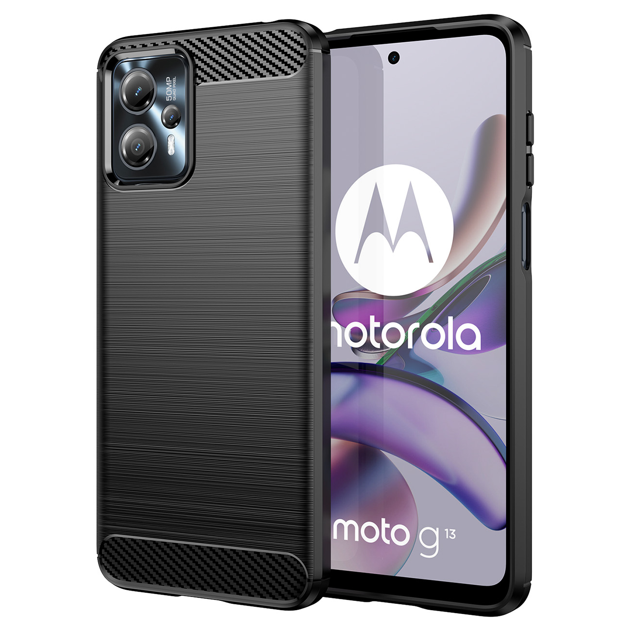 Motorola Moto G53/G13 Carbon szénszál mintájú TPU tok fekete