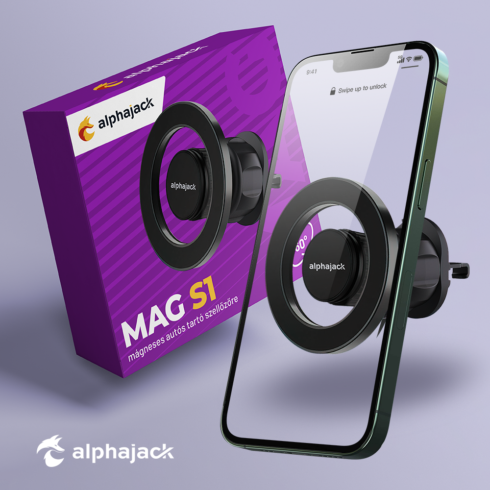 Alphajack MAG S1 mágneses telefontartó szellőzőre (Magsafe kompatibilis) autós