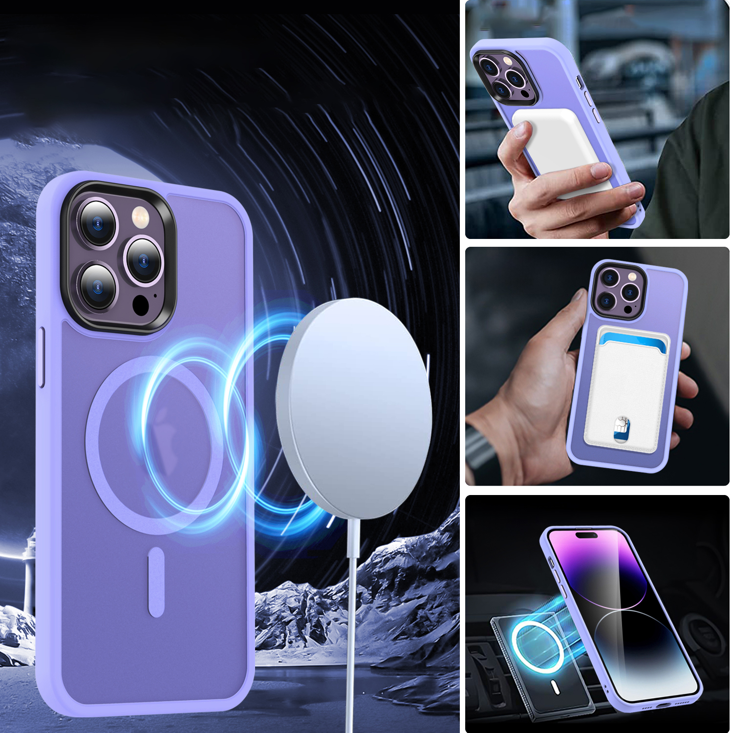 iPhone 14 Pro Max MagSafe-kompatibilis áttetsző matt tok világoslila Alphajack - 16