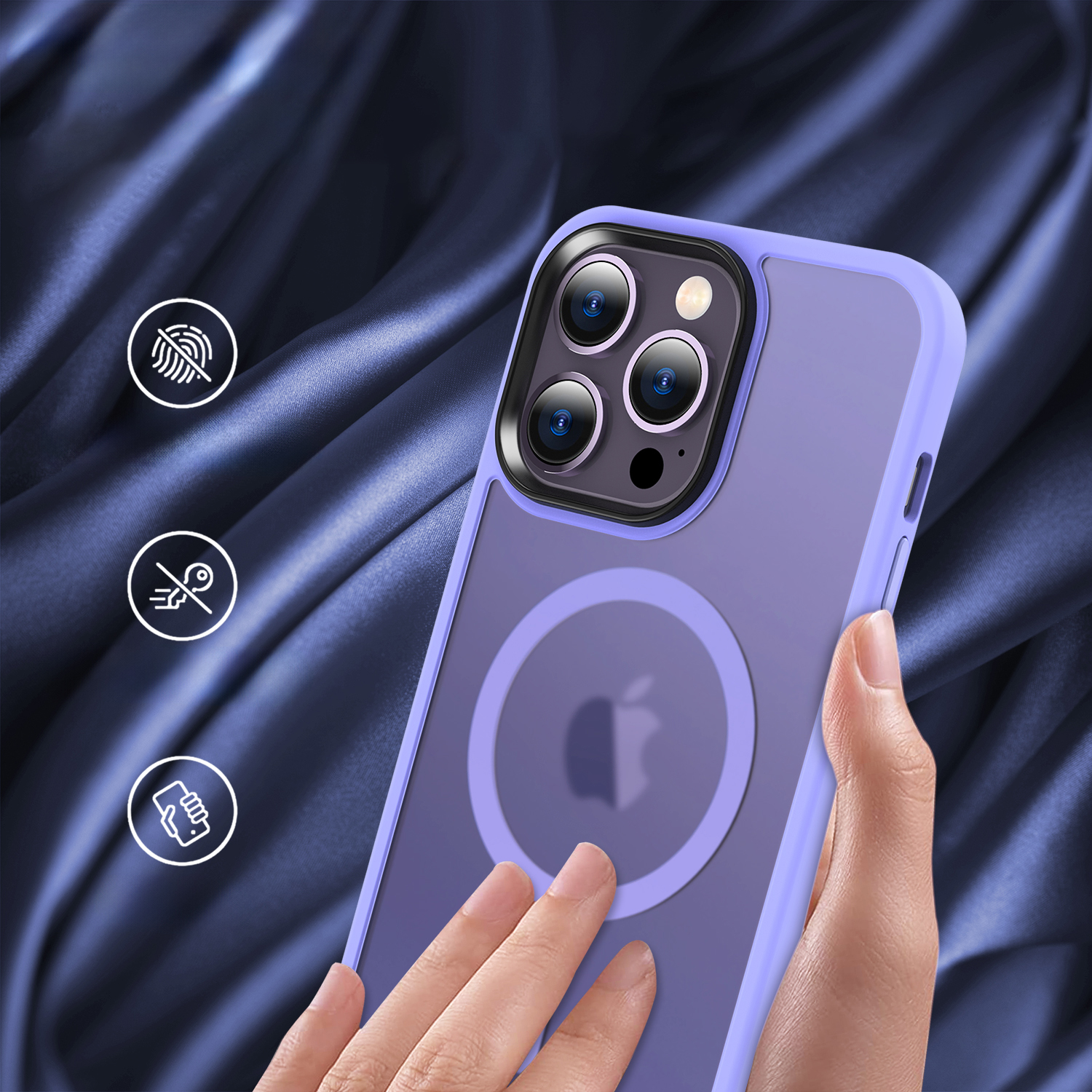 iPhone 14 Pro Max MagSafe-kompatibilis áttetsző matt tok világoslila Alphajack - 13