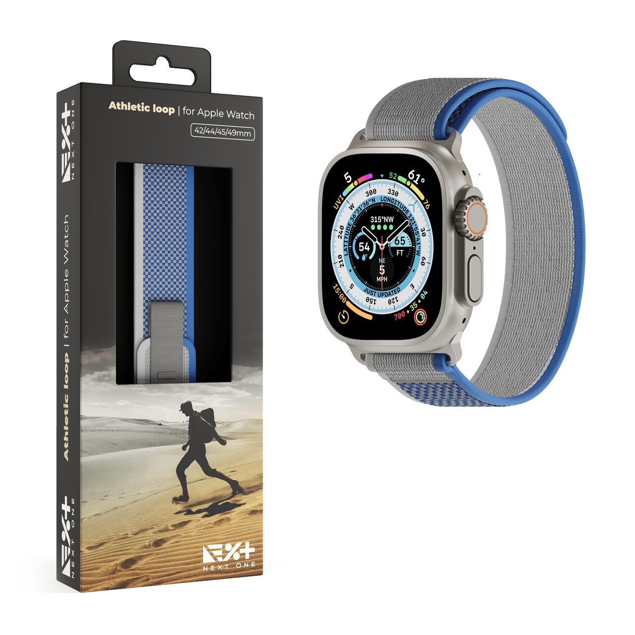 Apple Watch 4/5/6/7/8/SE/Ultra (42/44/45/49mm) Next One Athletic Loop óraszíj ezüstszínű
