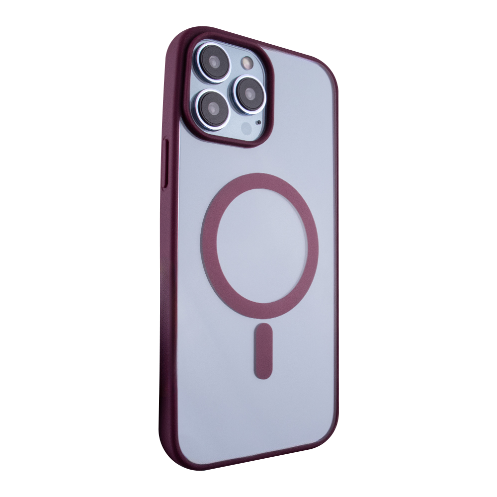 iPhone 15 Plus MagSafe kompatibilis átlátszó TPU tok bordó kerettel Alphajack