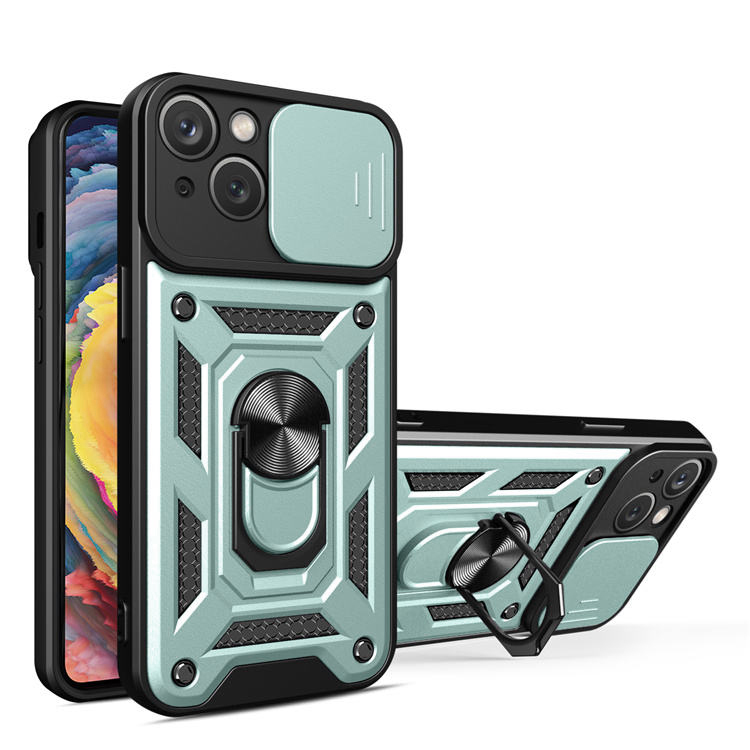 iPhone 15 Pro Ring Lens tok kameralencse védővel, kihajtható mágneses támasszal zöld Alphajack telefontok