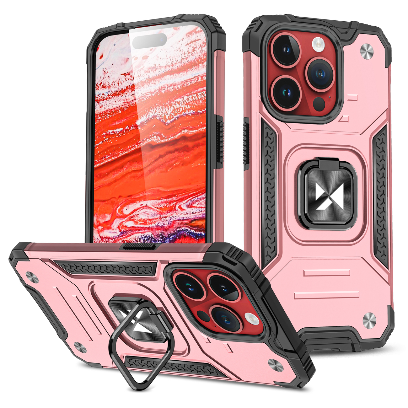 iPhone 15 Pro Max Ring Armor Wozinsky tok kihajtható támasszal rózsaszín