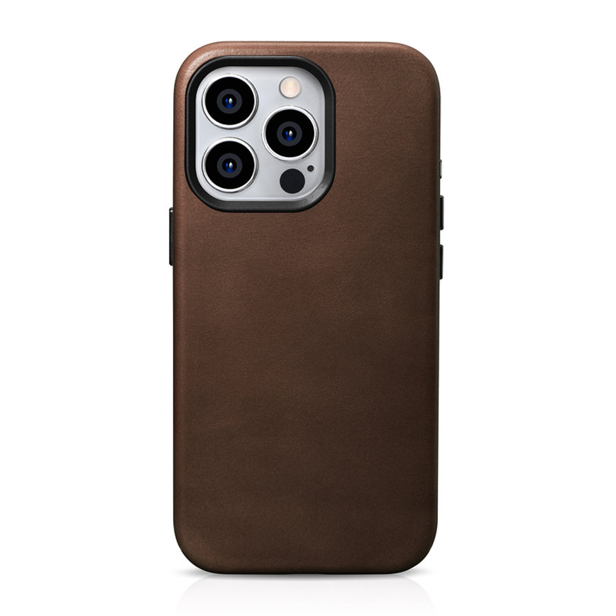 iPhone 15 Pro iCarer Oil Wax valódi bőr tok MagSafe kompatibilis barna
