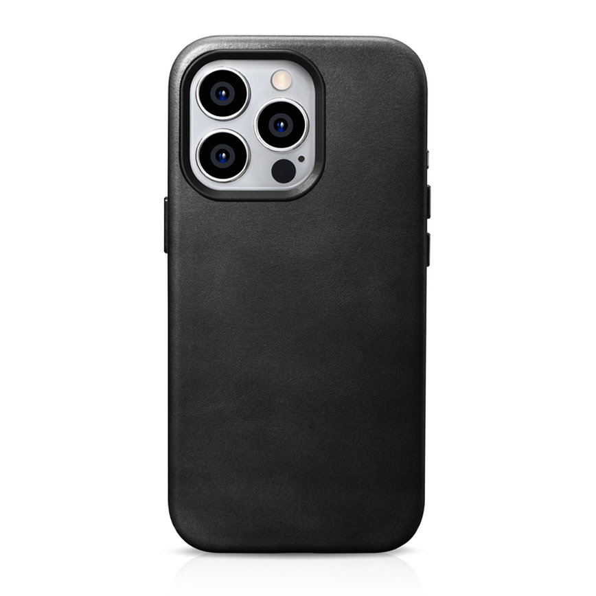 iPhone 15 Pro iCarer Oil Wax valódi bőr tok MagSafe kompatibilis fekete