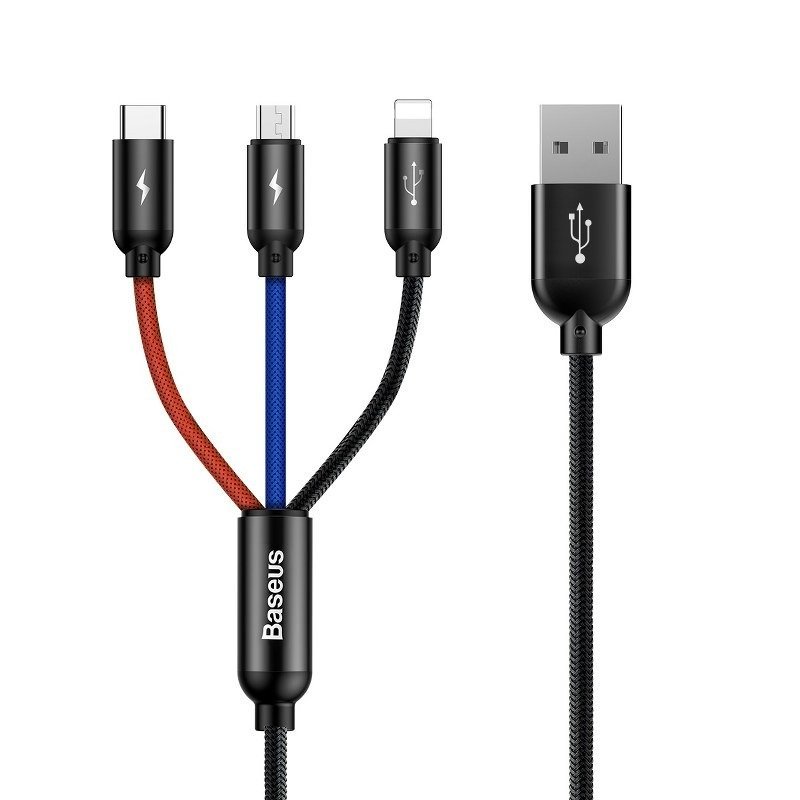 Baseus 3 az 1-ben USB-C / Lightning / Micro USB kábel 3.5A 0.3m (fekete)