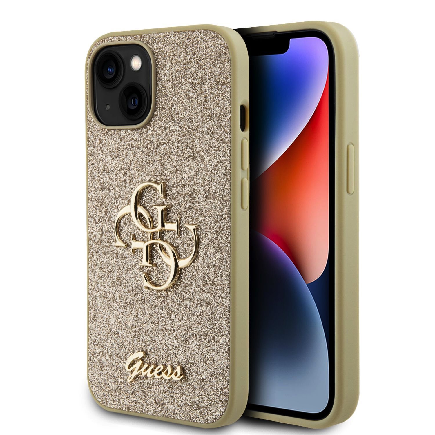 iPhone 15 Guess PU Fixed Glitter 4G Metal Logo telefontok arany (GUHCP15SHG4SGD)