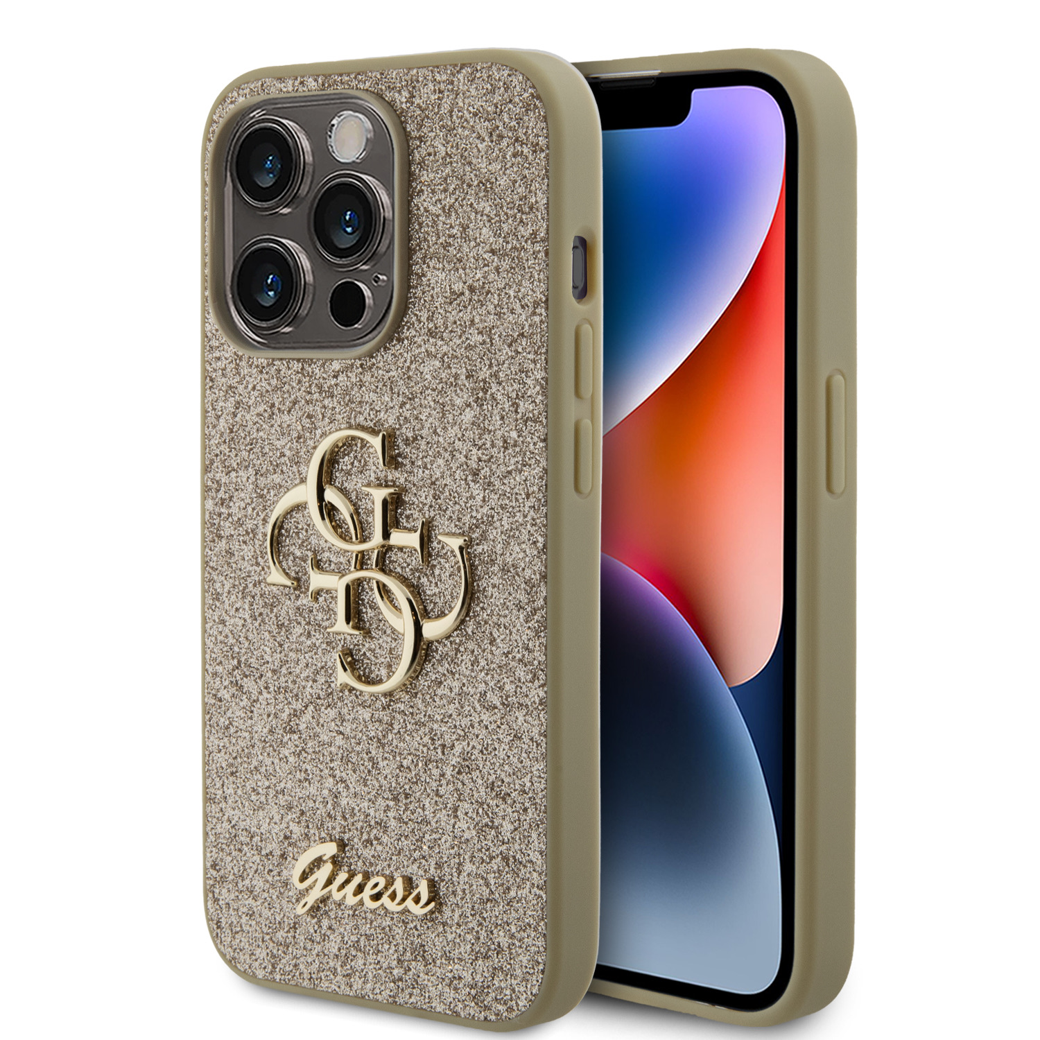 iPhone 15 Pro Max Guess PU Fixed Glitter 4G Metal Logo telefontok arany (GUHCP15XHG4SGD)