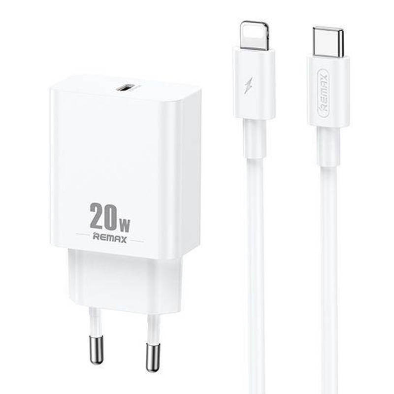 Remax RP-U5 USB-C hálózati töltő adapter 20W + USB-C - lightning kábel (fehér)
