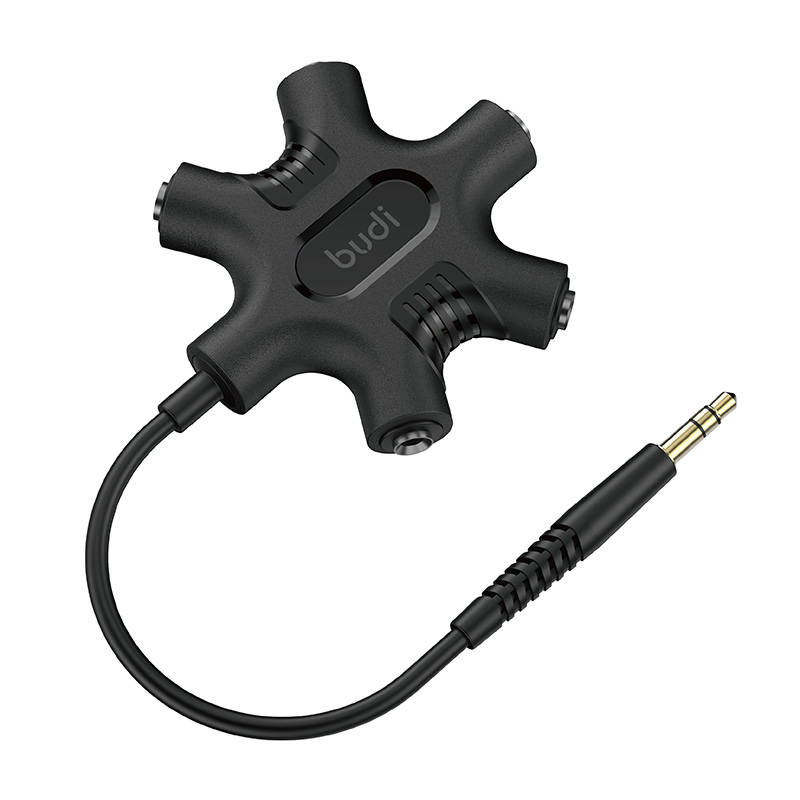 Budi Rockstar AUX mini jack 3.5mm elosztó adapter - 5x mini jack 3.5mm (fekete)